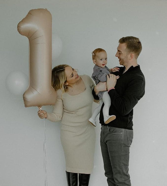 40 Inch Light Brown 1 Balloon for First Birthday, Tan 1st Number Balloons Khaki Birthday Decorations for Girl Boy Kids Toddler Baby, Beige One Giant Number 1 Balloon