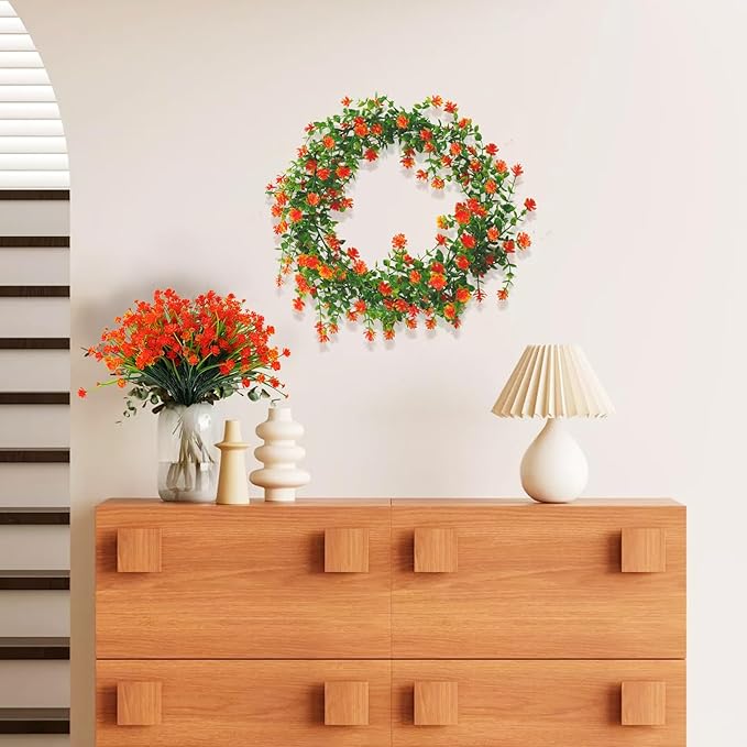Faux Eucalyptus Garland Plant Fake Vines, Artificial Hanging Eucalyptus Leaves Greenery Vines Arch Kit Flower Green Garlands for Decoration for Wedding Backdrop Wall Party Home Indoor Outdoor(Orange)
