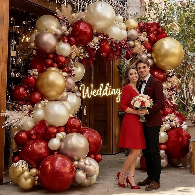 Burgundy Gold Balloon Garland Double Stuffed Dark Red Rose Gold Maroon Champagne Balloon Arch Kit for Mother's Day Wedding Birthday Bridal Graduation Anniversary Party Decorations