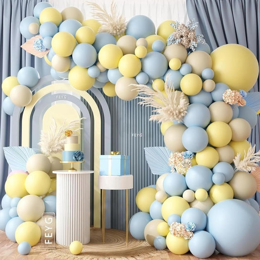 Pastel Blue Yellow Balloon Garland Arch, White Sand Pastel Yellow Balloons Pastel Baby Blue Latex Party Balloon for Baby Shower Theme Birthday Gender Reveal Bridal Wedding Party Decoration