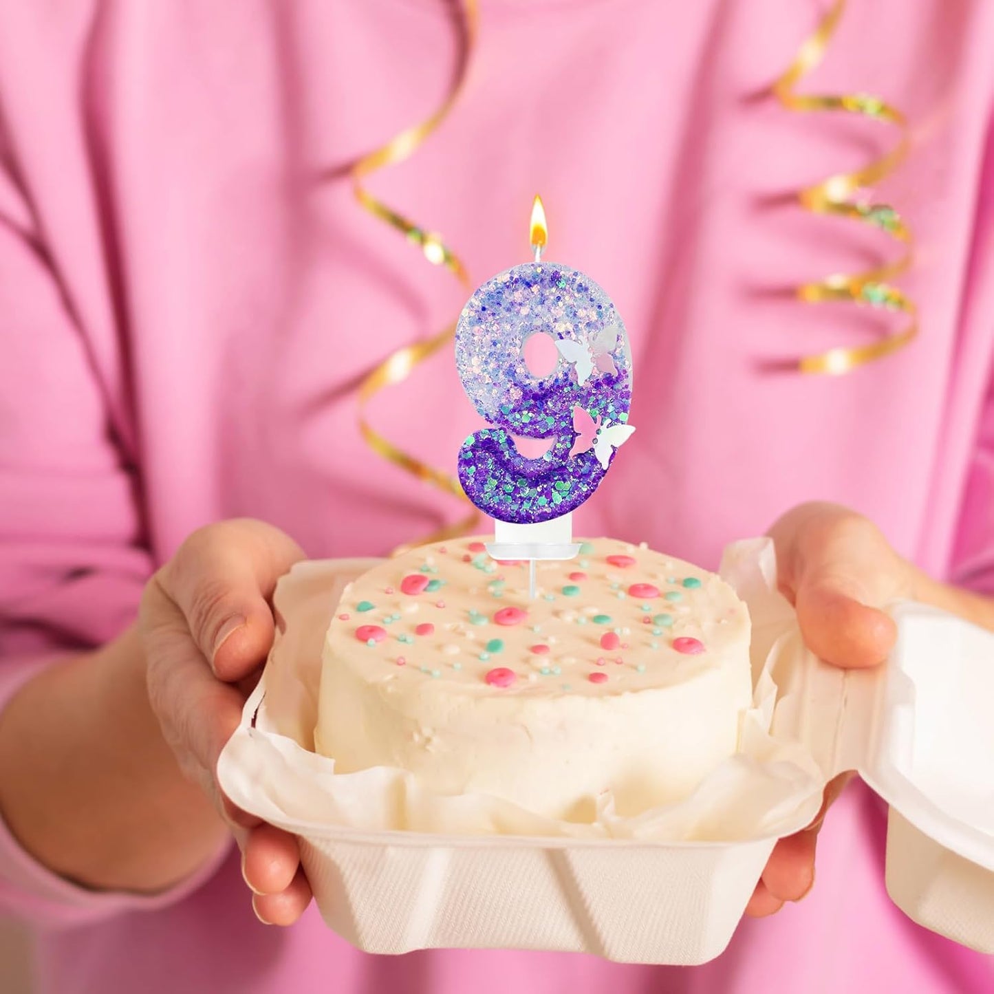 9Th Birthday Candle for Cake，Butterfly Cake Toppers，Butterfly Birthday Decorations，Purple Birthday Candles，for Birthdays,Theme Parties, Celebration, Anniversary