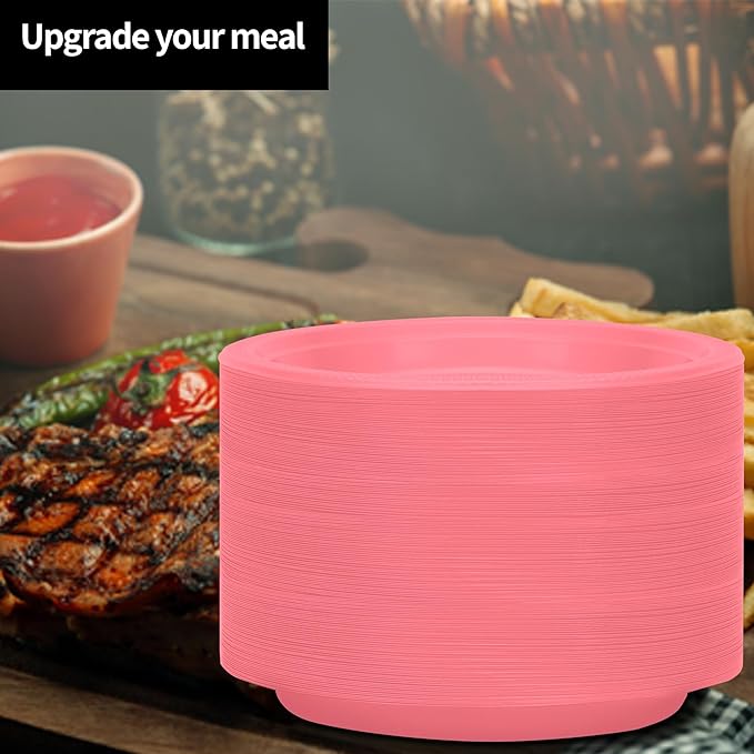 Hanna K. Signature Pink Plastic Plates - 9 Inch, 600 Count - Solid Round Party Plates For Weddings, BBQs, Birthdays