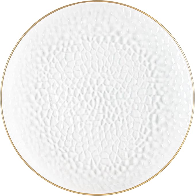 [Clear Hammered With Gold Rim 8 Pack] 13'' Charger Plates Clear Hammered With Gold Rim Plastic Heavy Duty Disposable Dinner Chargers Serveware Dishes Platters Tableware for parties, Weddings