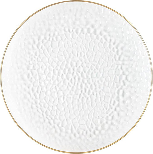 [Clear Hammered With Gold Rim 8 Pack] 13'' Charger Plates Clear Hammered With Gold Rim Plastic Heavy Duty Disposable Dinner Chargers Serveware Dishes Platters Tableware for parties, Weddings
