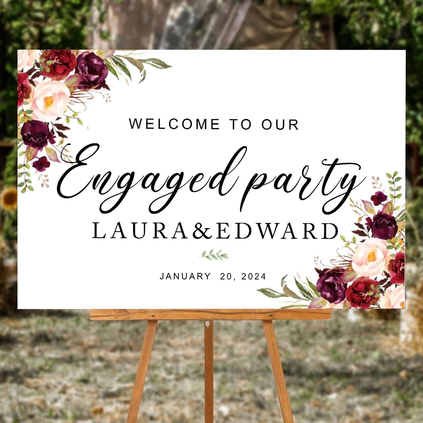 Blush Pink & Burgundy Engagement Party Sign - Welcome Signs for Ceremony