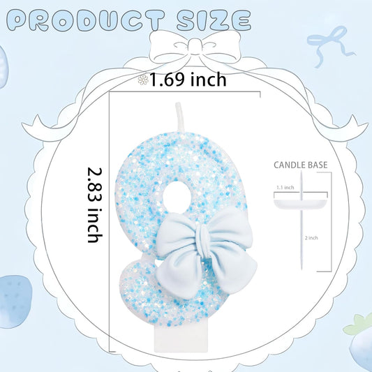 Birthday Candle for Cake, Blue Bow Number Candles, 2.76 inch Number, Cake Topper Decoration for Birthday Party (Number 9)