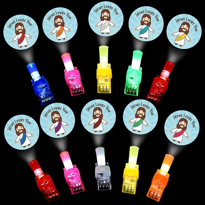 Tuanse 50 Pcs Jesus Loves You Finger Lights Gift Bulk Easter Sunday School Chursh Gifts Christian Bible Finger Lights Glow in The Dark Light to Hide and Seek for Easter Egg Stuffers Religious Baptism
