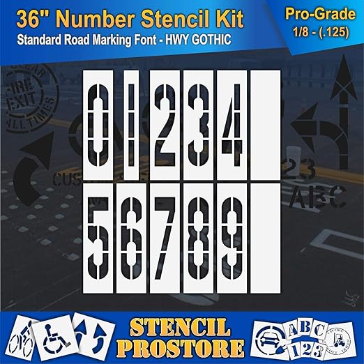 Pavement Stencils - 36 inch Number KIT Stencil Set - (12 Piece) - 36" x 9"x 1/8" (128 mil) - Pro-Grade