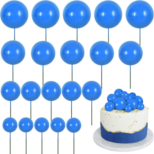 BEISHIDA 20 PCS Royal Blue Mini Ball Cake Toppers Foam Cake Balls Decoration Supplies for Happy Birthday Anniversary Wedding Baby Shower Cake Decorations