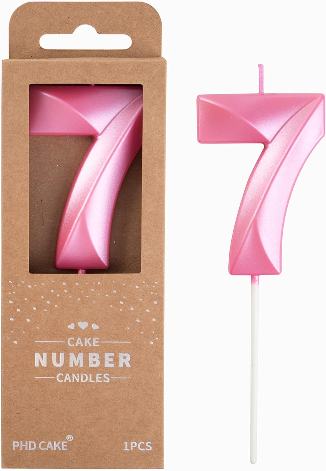 PHD Cake 2.76 Inch Diamond Pink 7 Number Birthday Candles, Party Celebration