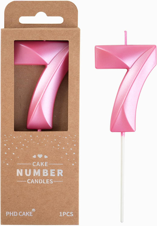 PHD Cake 2.76 Inch Diamond Pink 7 Number Birthday Candles, Party Celebration