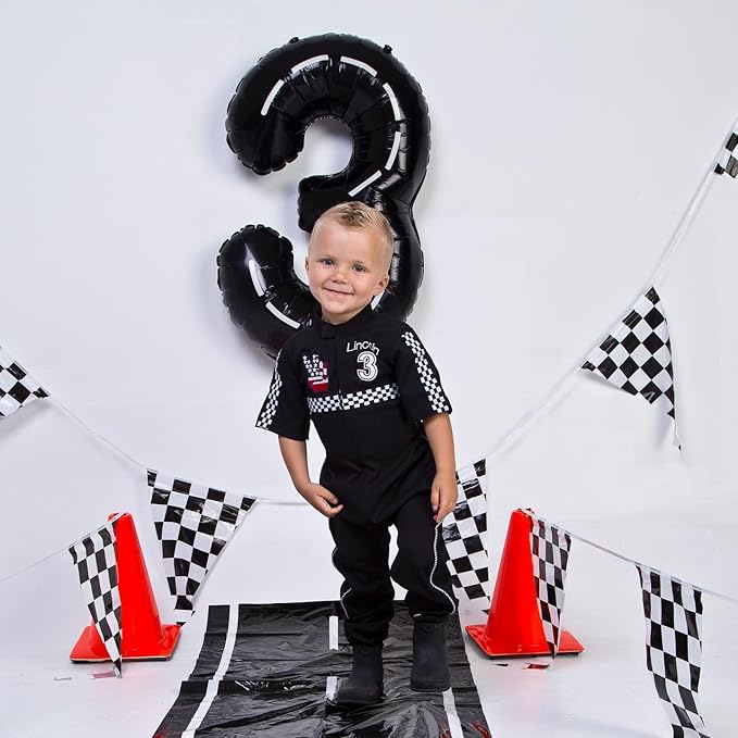Race Car 3 Balloon, Number Balloons 40 Inch, 3rd Black Birthday Decorations for Kids Boys, Racing Birthday Decorations, Number 3 Balloon