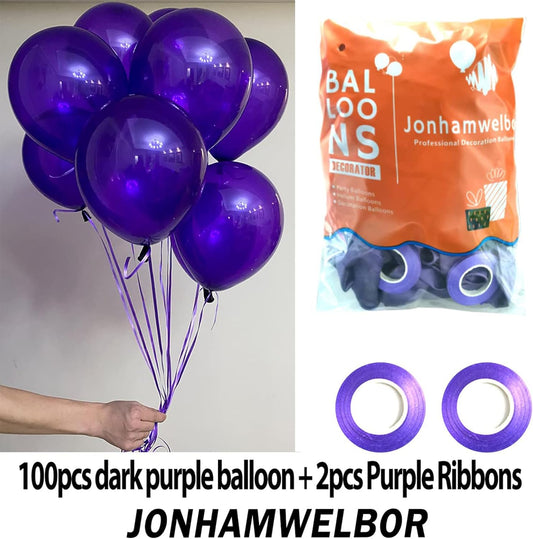 Jonhamwelbor Dark Purple Balloons 12 inch 100 Pack Deep Royal Purple Latex Balloons for Women Girl Birthday Baby Shower Wedding Bachelorette Party Decorations