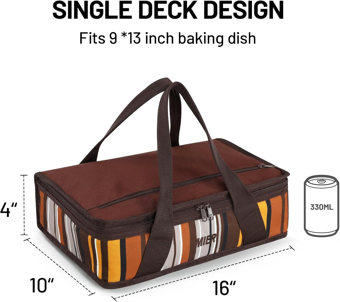 MIER Insulated Casserole Carrier for Hot or Cold Food Thermal Food Carrier Bag for Lasagna Potluck Parties Picnic Cookouts, Fits 9"x13" Baking Dish/Foil Pan, Brown