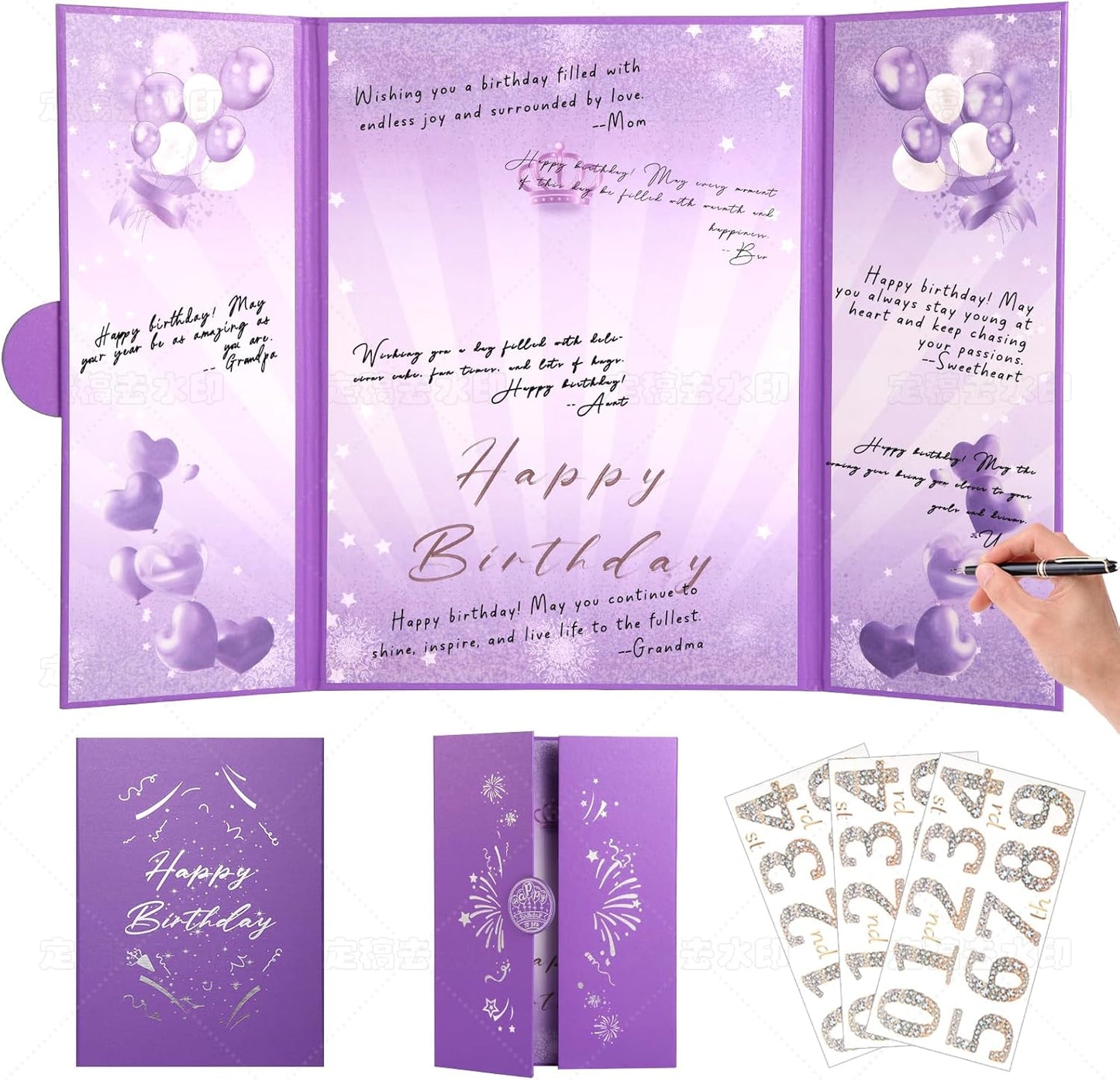 Puple Gold Birthday Party Decorations,18" x 12" Creative Birthday Decorations Guest Sign in Book Alternative, for Men and Women of All Ages, Happy Birthday Party Supplies