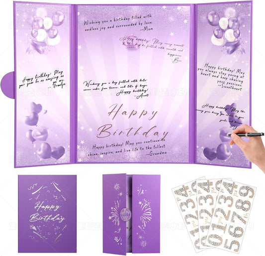 Puple Gold Birthday Party Decorations,18" x 12" Creative Birthday Decorations Guest Sign in Book Alternative, for Men and Women of All Ages, Happy Birthday Party Supplies