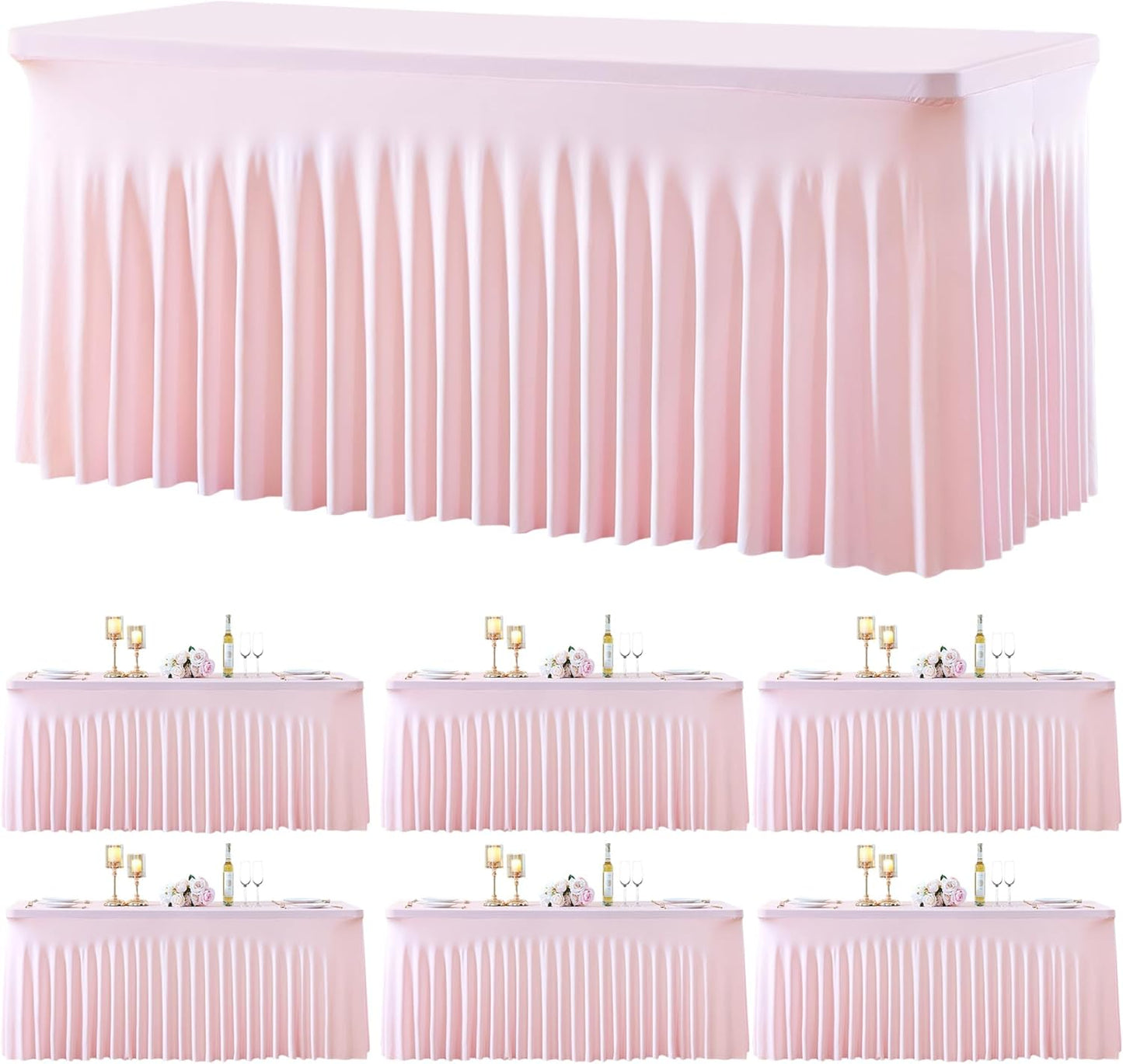 Besutolife 6 Pack Pink Spandex Tablecloth for 6ft Rectangle Tables Fitted Table Cloth Stretch Table Covers Skirt 6ft Rectangular Tablecloths for Banquet Parties Wedding Decorations