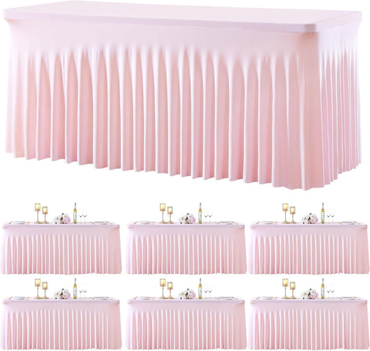 Besutolife 6 Pack Pink Spandex Tablecloth for 6ft Rectangle Tables Fitted Table Cloth Stretch Table Covers Skirt 6ft Rectangular Tablecloths for Banquet Parties Wedding Decorations
