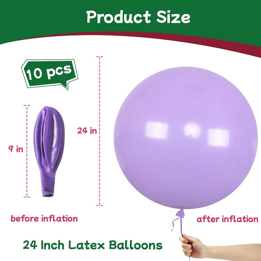 AZOWA 24 Inch Light Purple Balloon 10 Large Latex Balloons for Party Wedding Birthday Baby Shower Decoration (Light Purple, 10 Pcs)