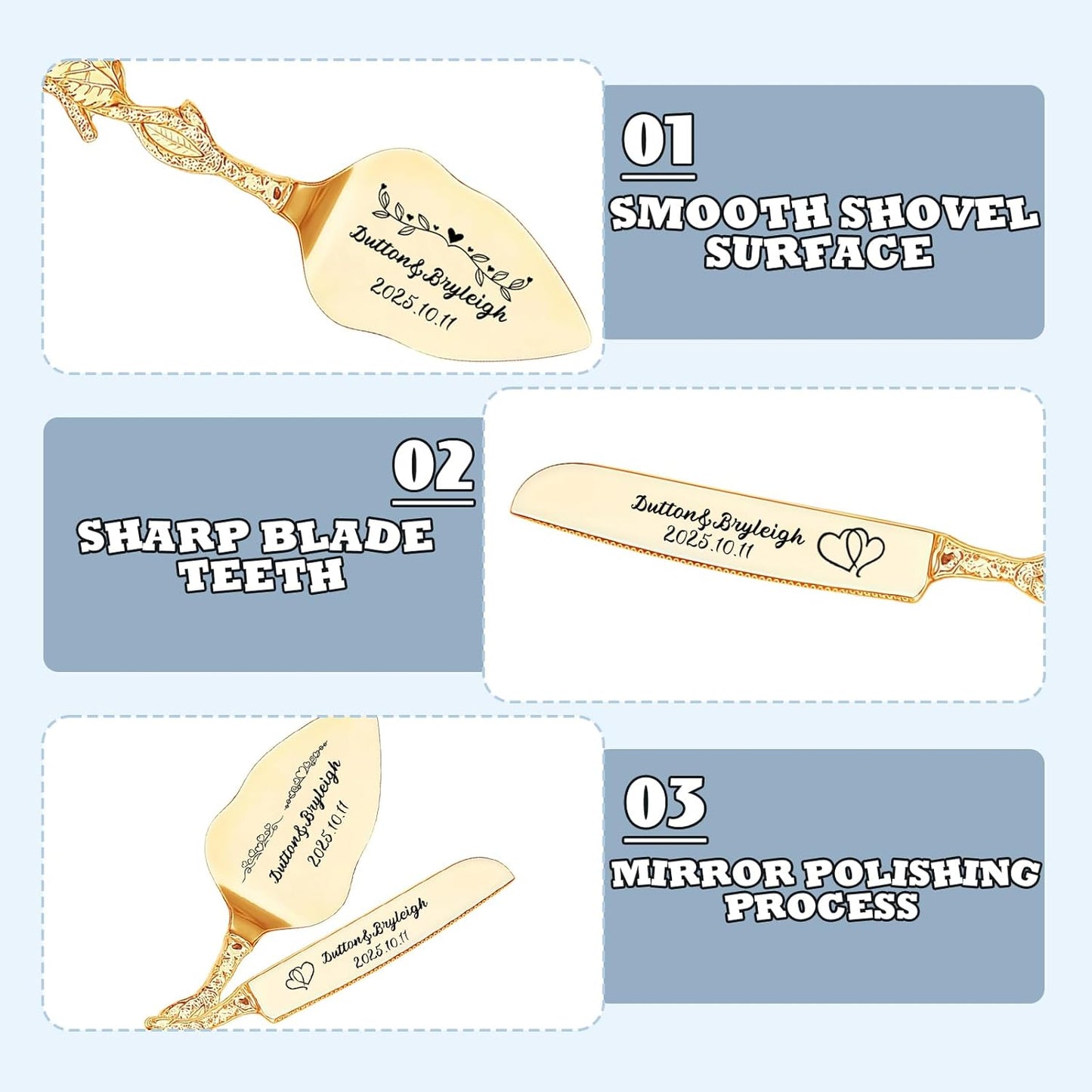 Personalized Wedding Cake Knife and Server Set, Custom Cake Cutting Set for Wedding, Engraved Stainless Steel Cake Cutting Set for Anniversary Birthday Wedding Registry Gifts