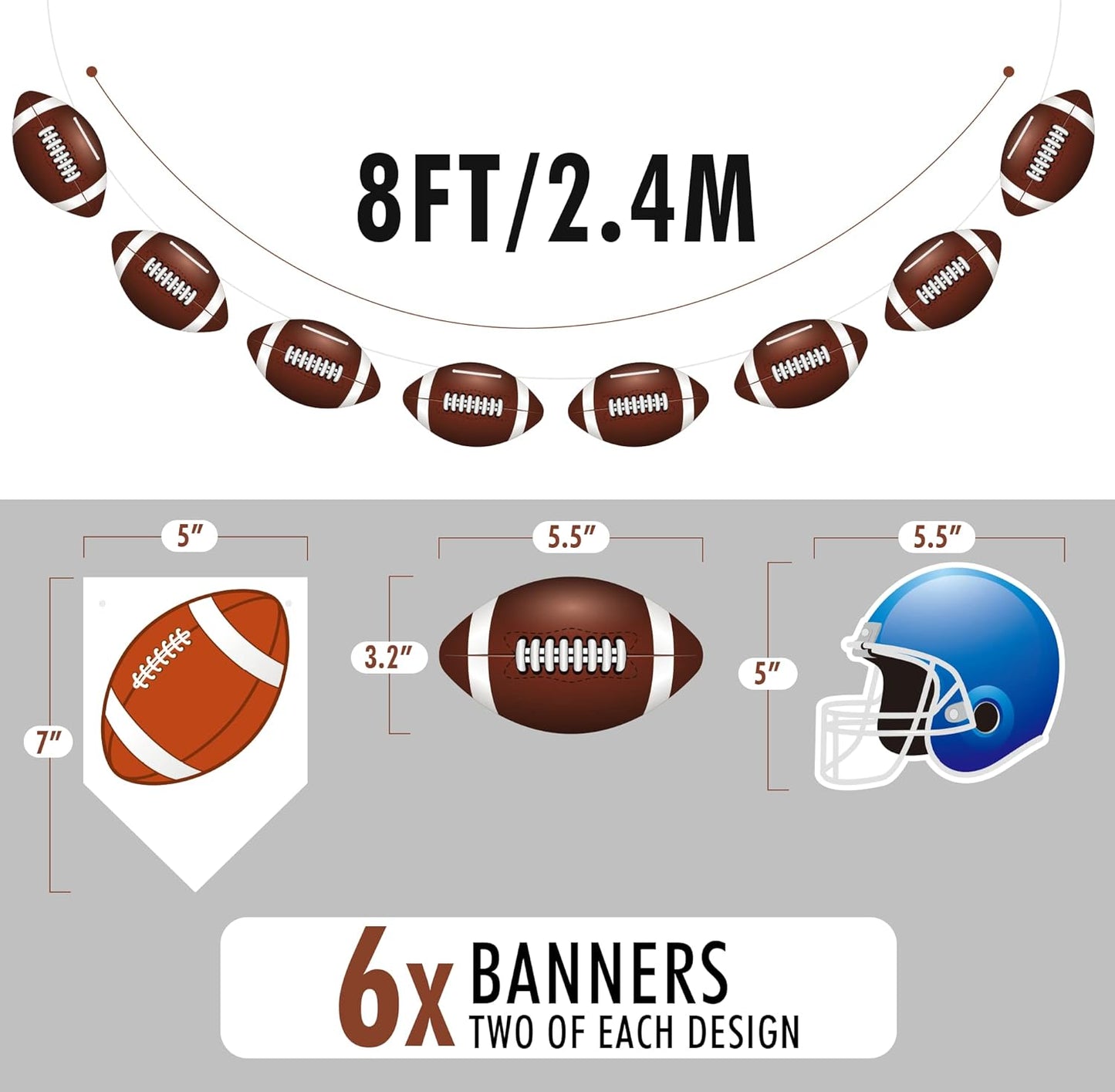 6PC - Football Party Decorations - Football Banner - Football Hanging Decorations Decor for Themed Birthday Party Bowl Game Fans Home Garland Supplies Flag