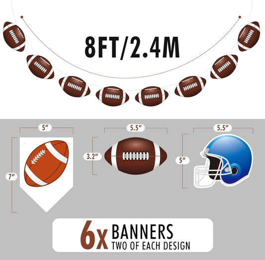 6PC - Football Party Decorations - Football Banner - Football Hanging Decorations Decor for Themed Birthday Party Bowl Game Fans Home Garland Supplies Flag