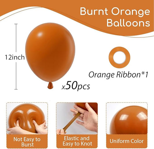 Burnt Orange Balloons 12inch, Burnt Orange Latex Balloons 50pcs Party Balloon for Fall Themed Bridal Baby Shower Wedding Graduation Birthday Party Decorations