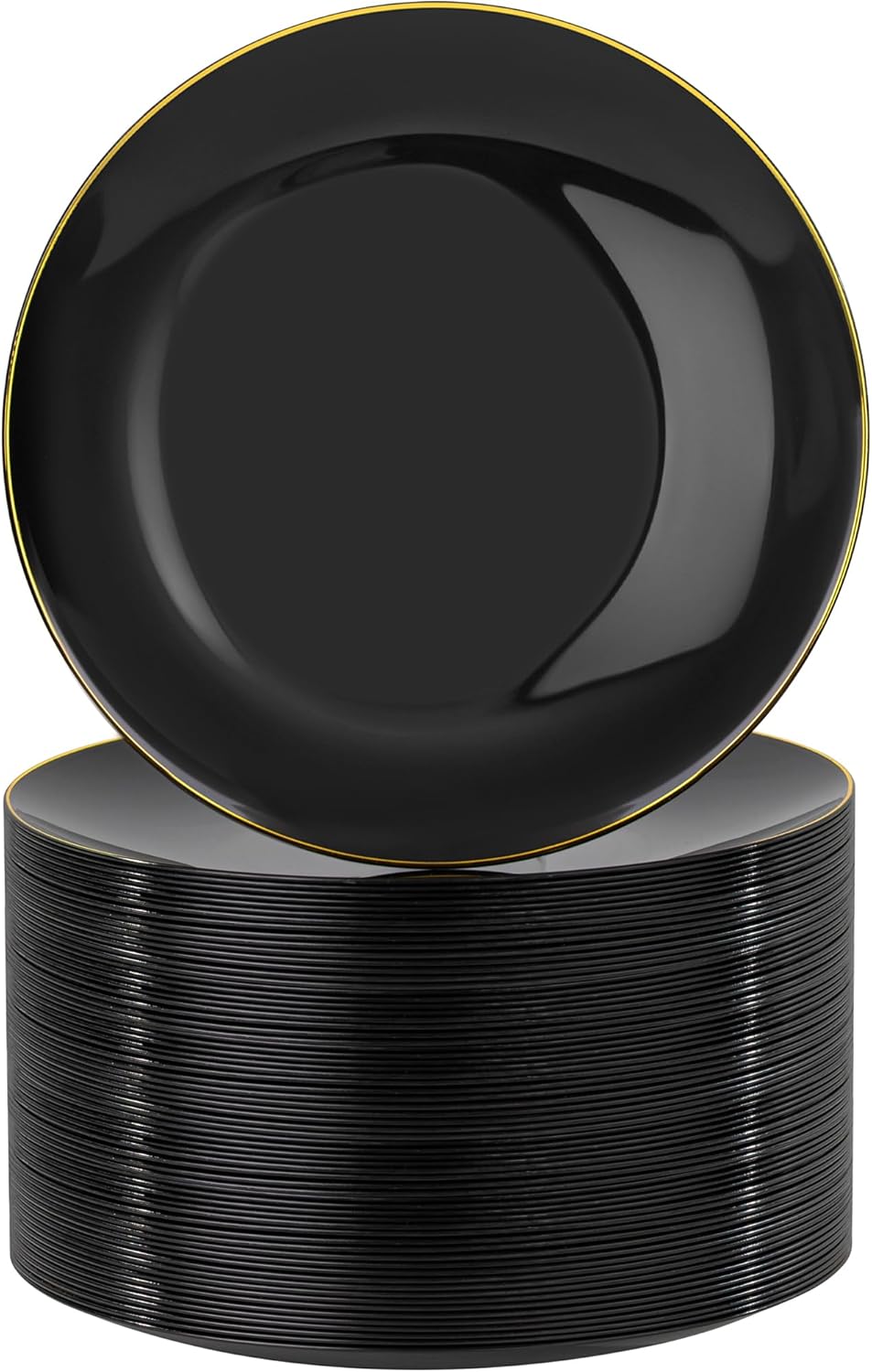 Nervure 100 Pieces Black Plastic Plates - 7.5inch Black Dessert Plates - Disposable Gold Plastic Plate - Disposable Plate Ideal for Wedding & Party & Halloween