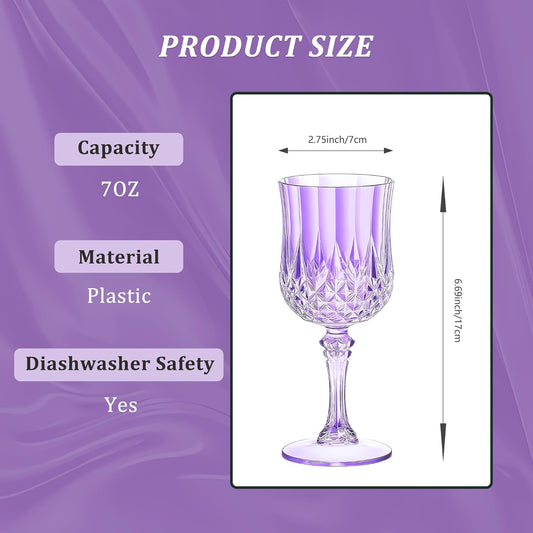 48PCS 7OZ Purple Wine Plastic Glasses, Drinking Champagne Glasses Flutes Crystal Vintage Water Unbreakable Goblets for Wedding, Parties