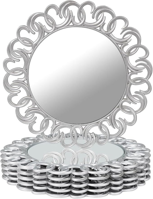 MAONAME 13" Silver Charger Plates Set of 6, Mirror Charger for Dinner Plates, Plastic Plate Chargers with Entwined Swirl Rim, Round Chargers for Table Setting, Wedding