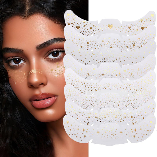 Face Glitter Freckles Tattoos Fake Freckles, 8pcs Gold Fake Tattoo Temporary Tattoos for Kids Adult, Sparkle Face Jewels Freckle Tattoo Sparkles Festival Makeup Stickers Accessories for Women