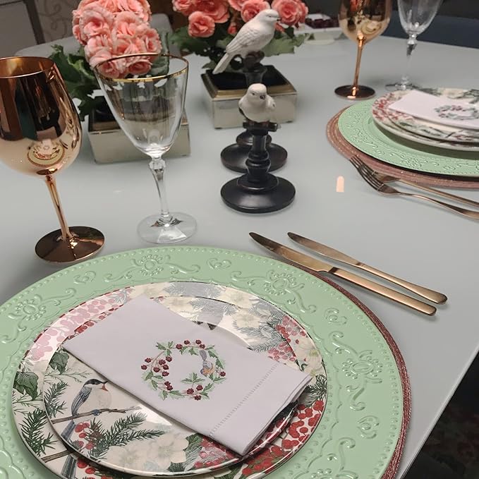 13-Inch Charger Plates, 6Pcs Dinner Plate Chargers Round Server Ware Compatible with Ceramic/china tableware, Green