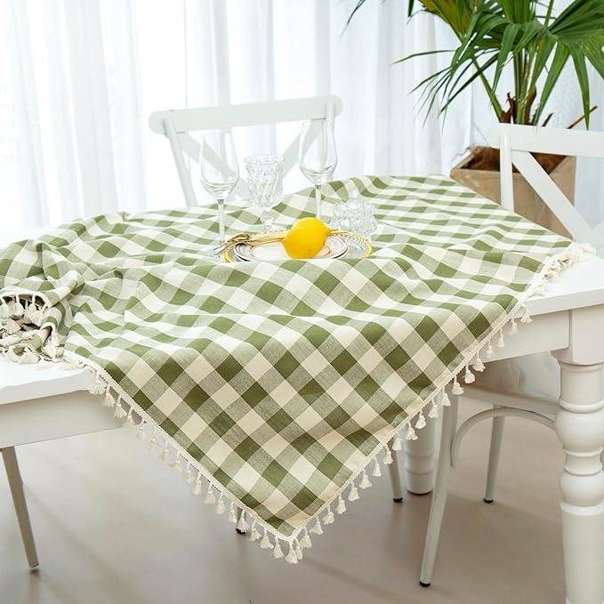Checkered Tablecloth Rectangle, Heavy Weight Cotton Gingham Table Cloth Plaid Table Cover for Spring Summer Picnic Kitchen Dinner Restaurant Outdoor Party（55x84”,Green