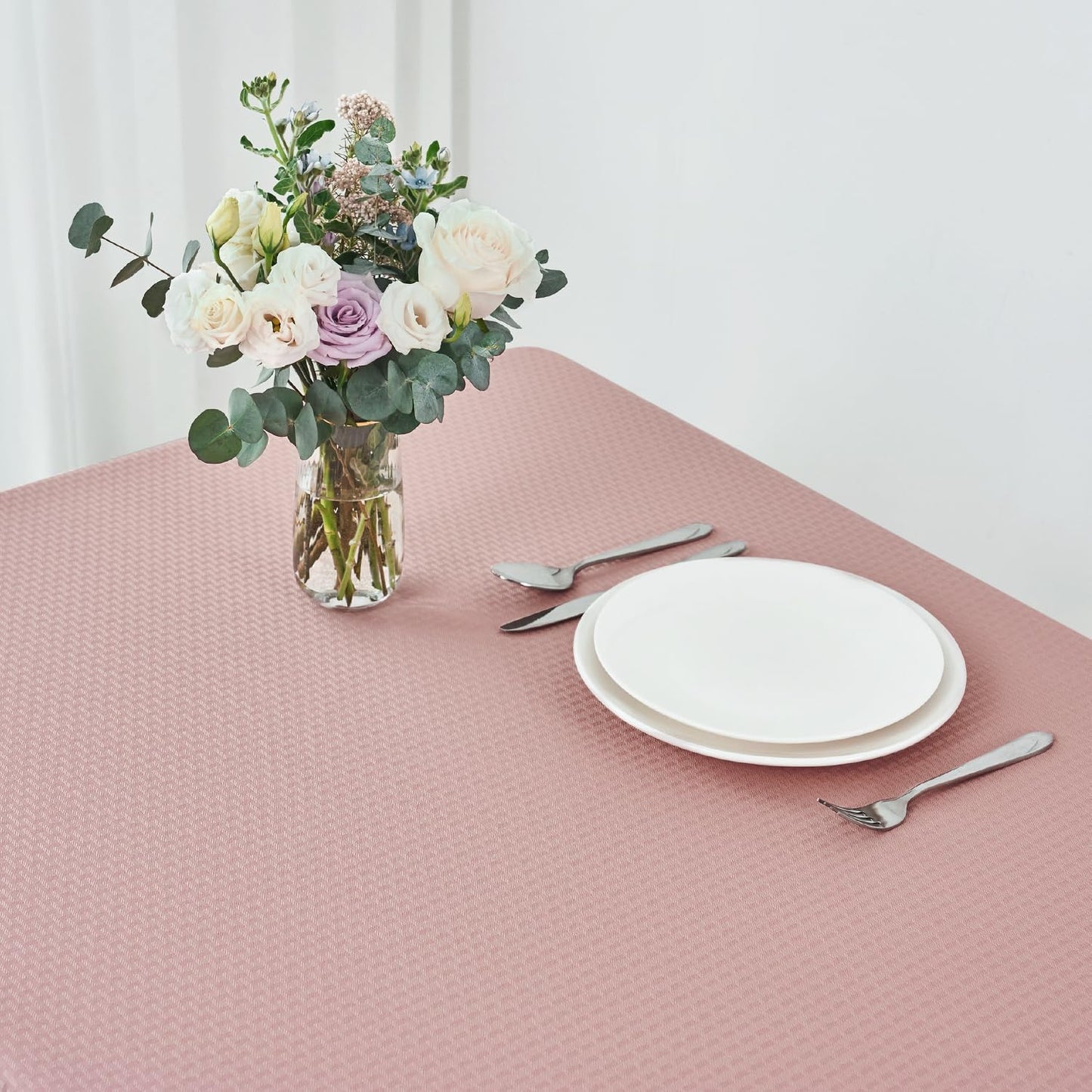 maxmill Rectangle Tablecloth Weaved Pattern Waterproof Spillproof Wrinkle Free Table Cloth, Kitchen Dining Tabletop Decoration, Fabric Table Cover for Holiday Parties, 52 x 70 Inch, Pale Blush
