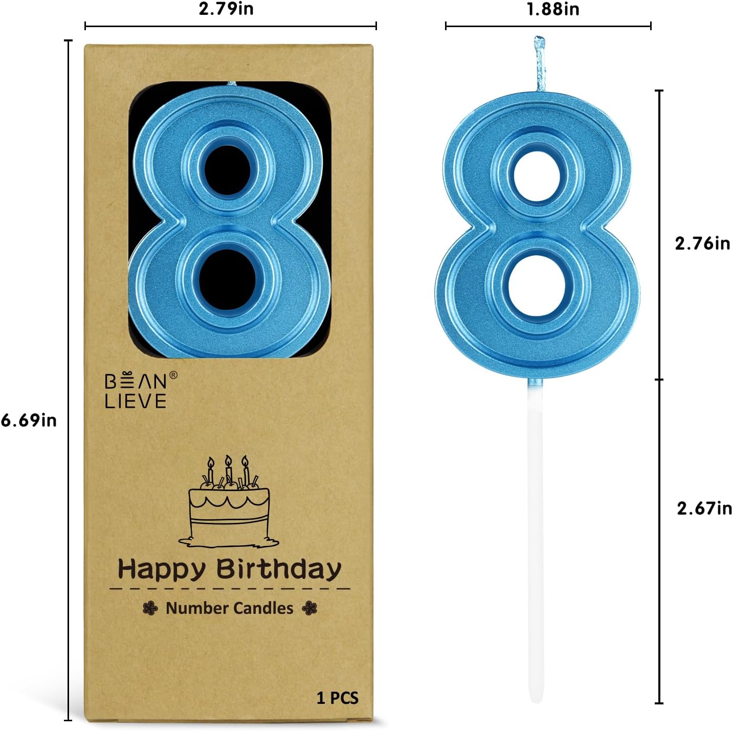 BEAN LIEVE Blue Birthday Candles Number 8, Blue Number Candles, Cake Number Candles for Birthday Parties and Wedding Anniversary Celebrations