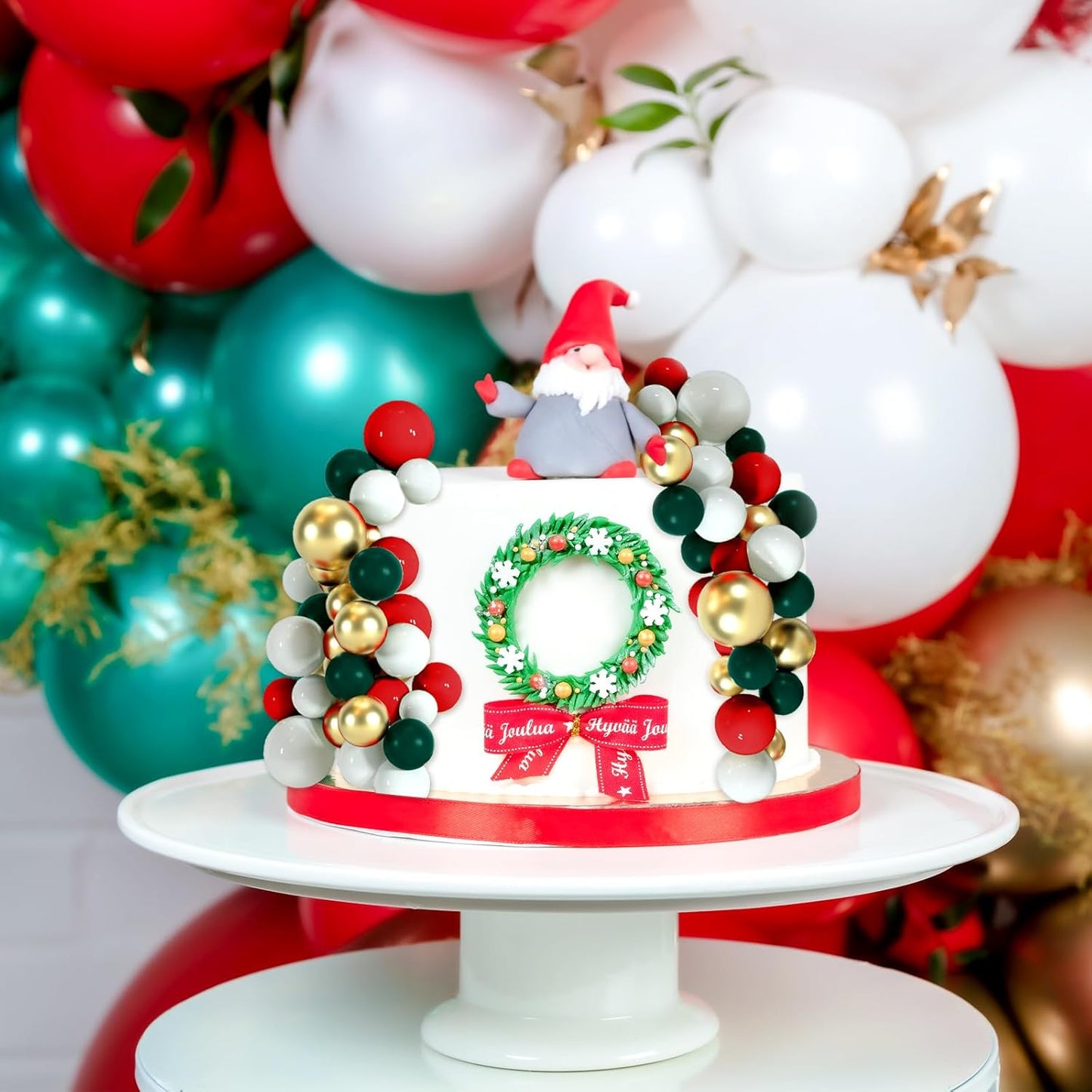 48 Pcs Balls Cake Topper Decorations Balloon Cupcake Toppers Foam Cake Topper Balls Cake Balls Decorations for Christmas Birthday Party Wedding Cake Decorating(Green,Red,White,Gold)