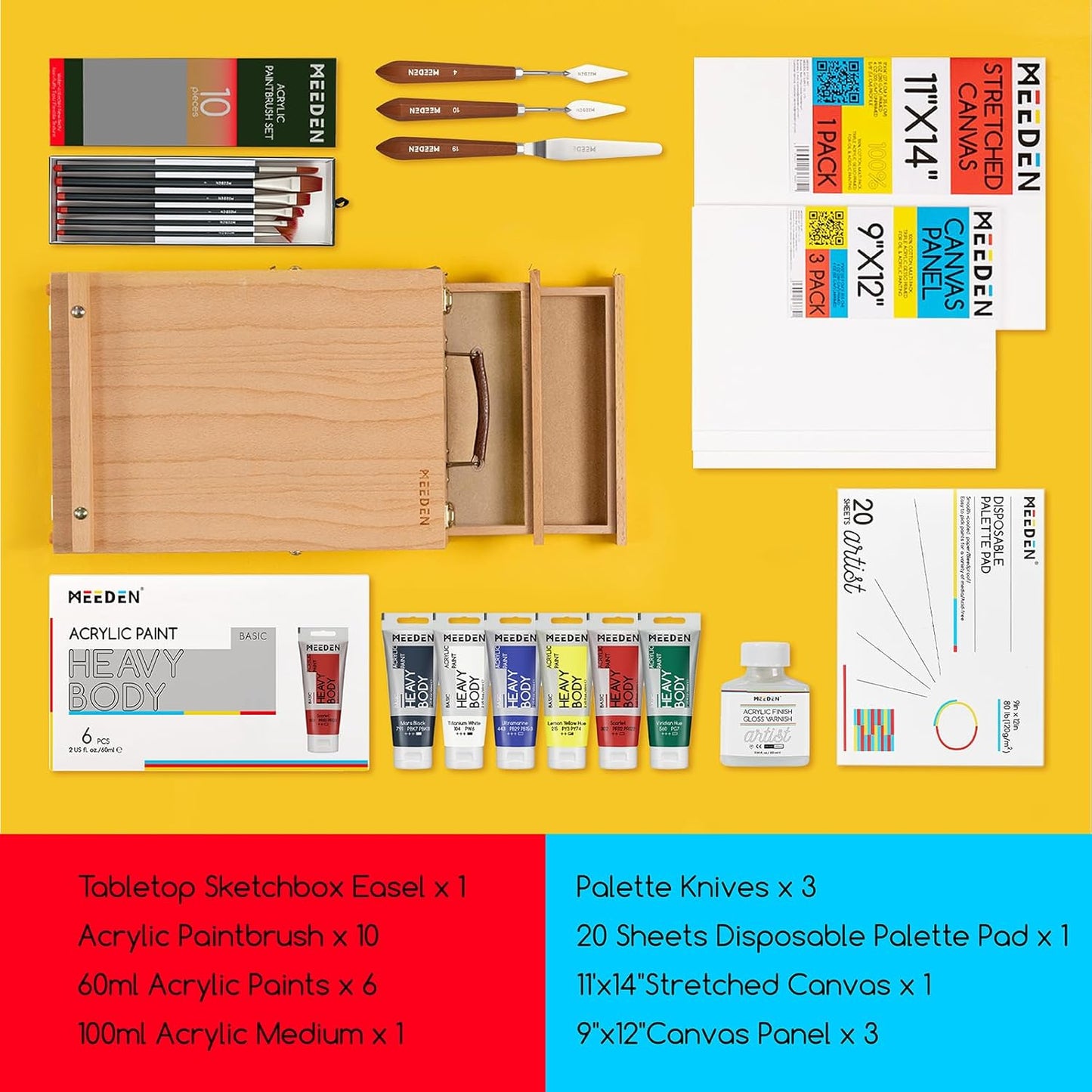 MEEDEN Acrylic Paint Set - 35 PCS Painting Kits for Adults with Tabletop Sketch Box Easel, Paint Brushes, Heavy Body Acrylic Paints, Canvas & Accessories - Premium Art Supplies for Beginners & Artists