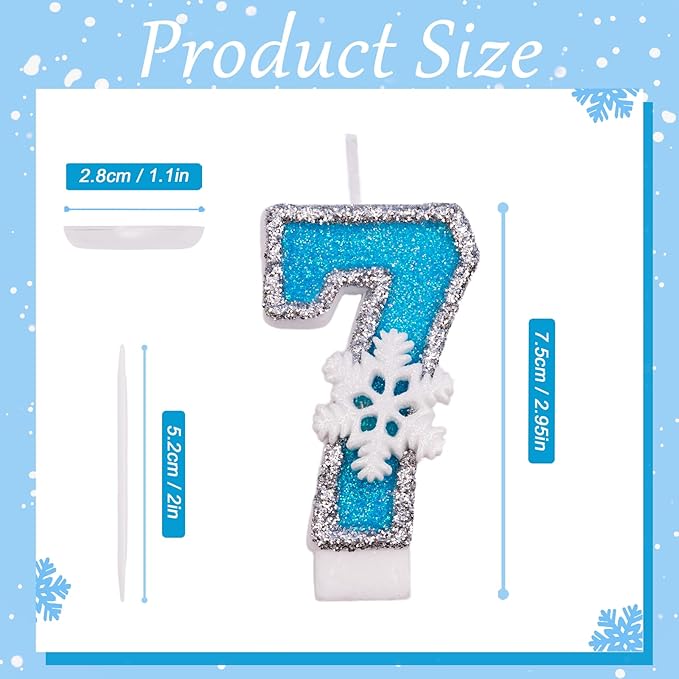7th Blue Snowflake Birthday Candles Frozen Themed Number 7 Candles for Cake Topper Cupcake Decorations Party Decor Anniversary Celebrations Supplies