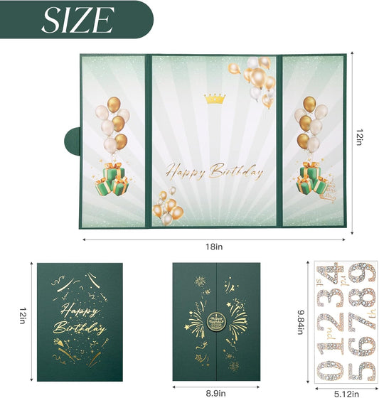 Green Gold Birthday Party Decorations,18" x 12" Creative Birthday Decorations Guest Sign in Book Alternative, for Men and Women of All Ages, Happy Birthday Party Supplies