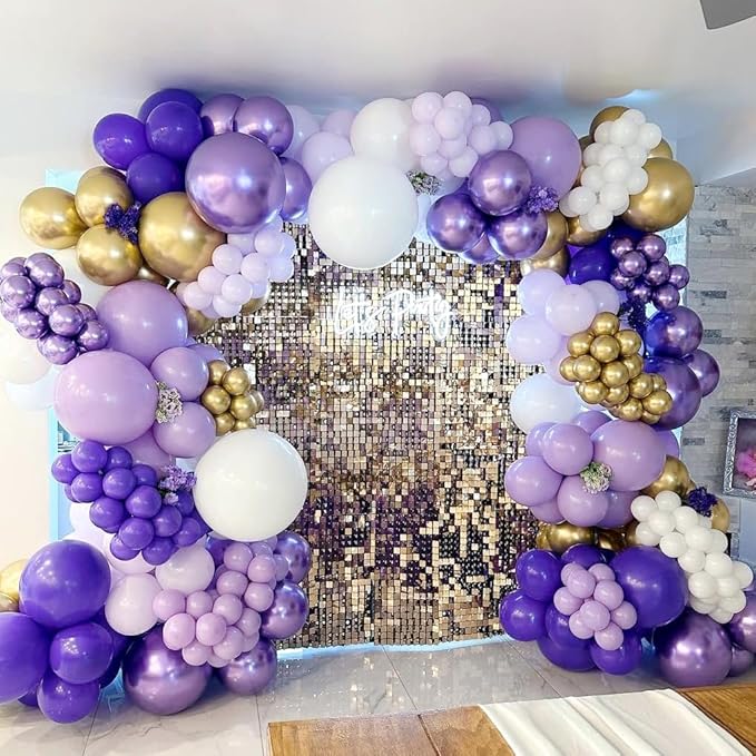 Purple Balloon Garland Arch Kit, 162pcs Dark Purple Lavender Light Pastel Purple Chrome Gold Confetti Balloons for Wedding bridal shower Mothers Day Princess Birthday Butterfly Party Decorations