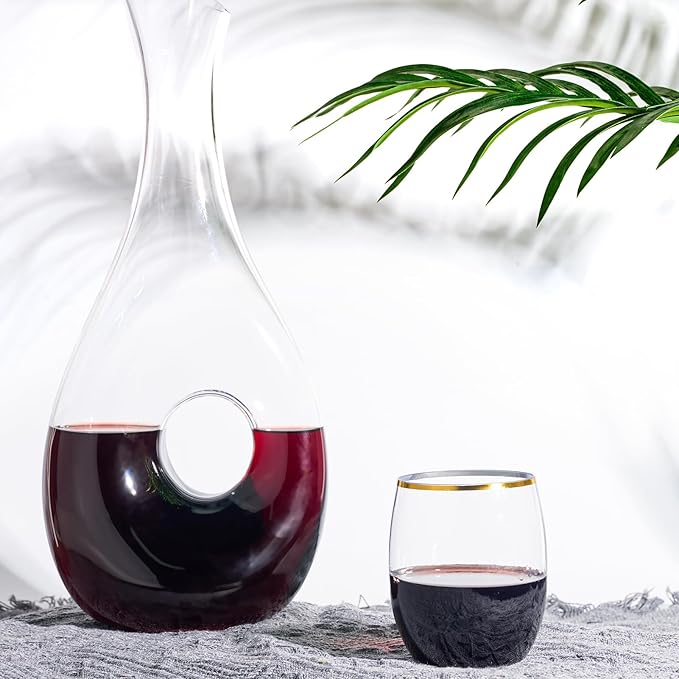 FOCUSLINE 32 Pack 12 OZ Plastic Wine Glasses, Stemless Disposable Wine Cups, Gold Rim Unbreakable Wine Glasses, Reusable Shatterproof Recyclable and BPA-Free Plastic Wine Cups