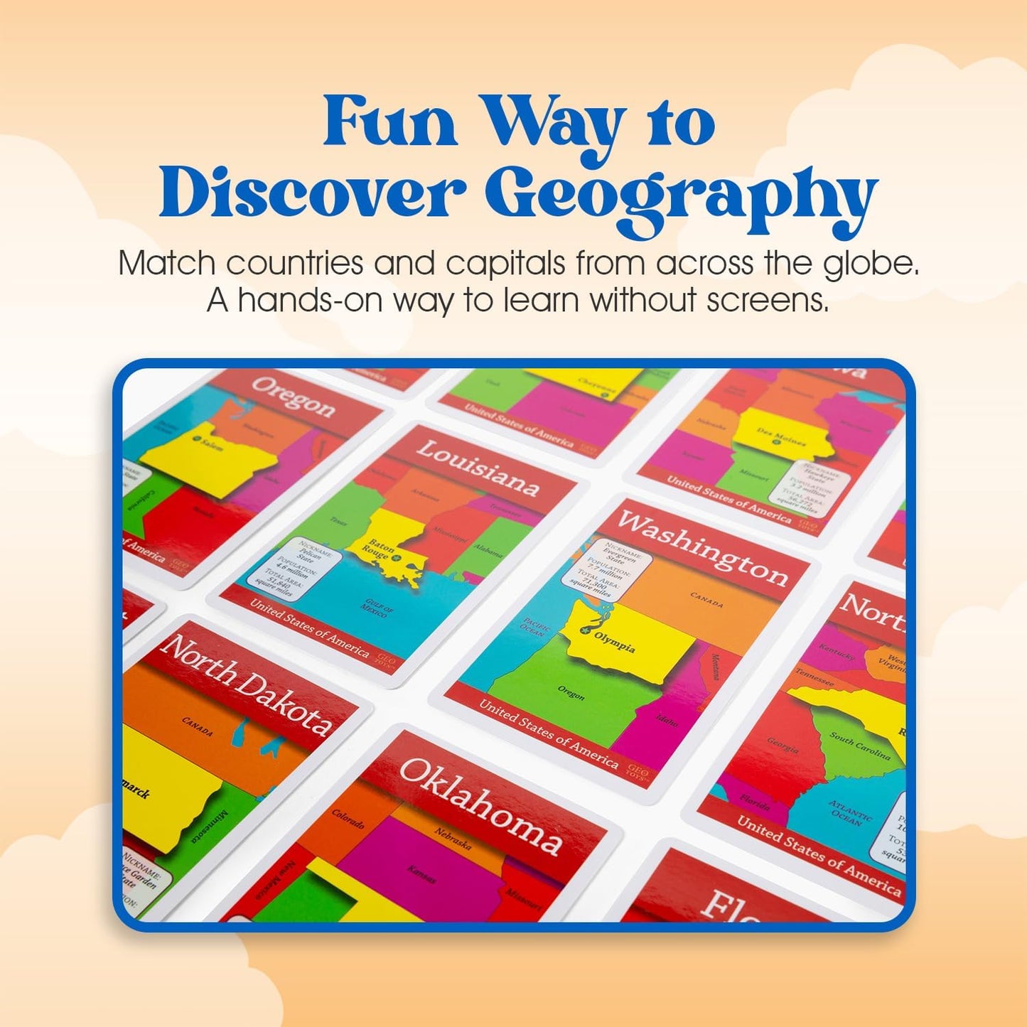 GeoToys GeoBingo, USA Bingo for Kids, Geography Game for Home, School or Camp - Fun Bingo Games for Family, Play & Learn States and Capitals of the USA, Bingo Game for Kids Ages 4 and Up