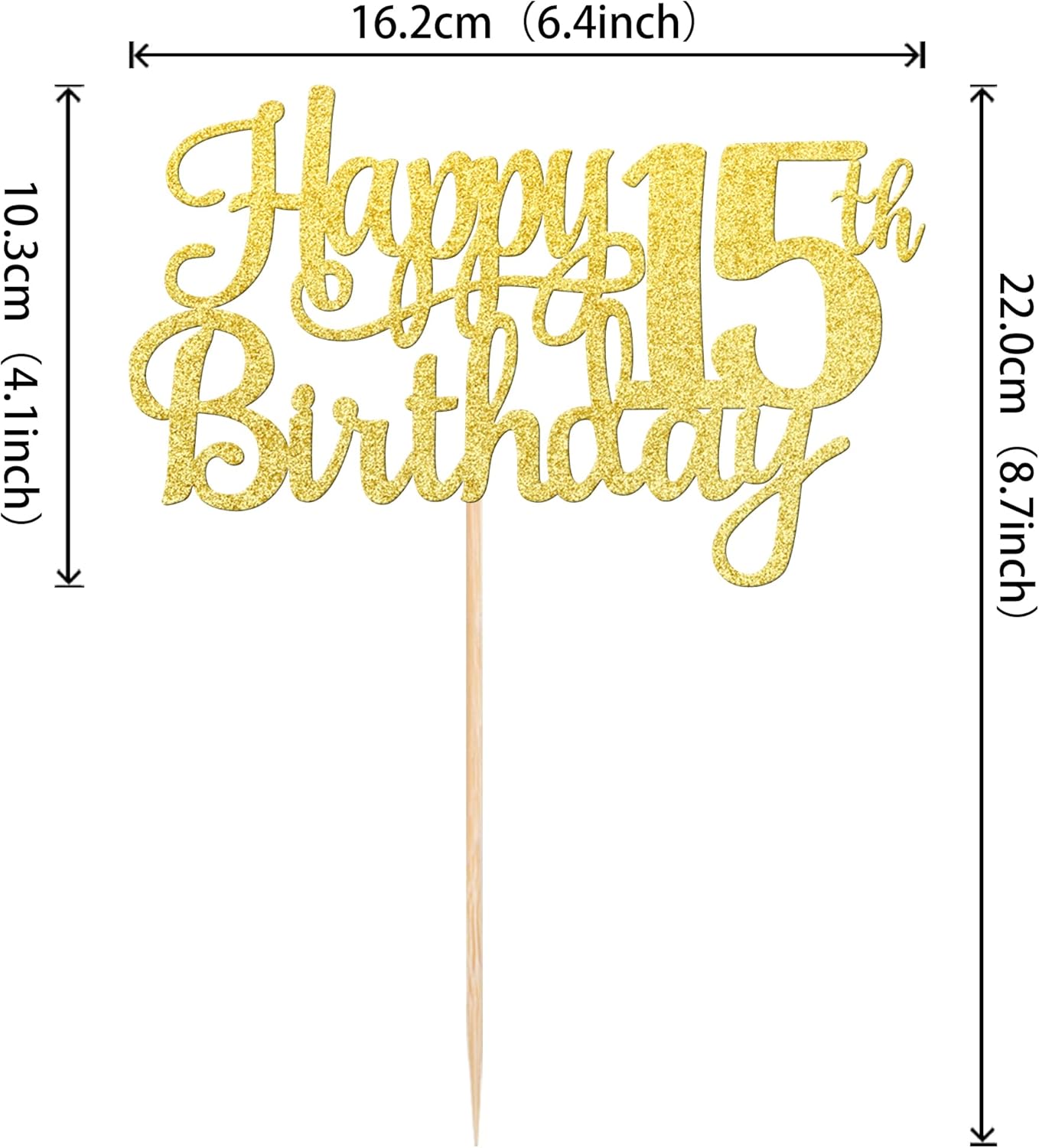 1 PCS Happy 15th Birthday Cake Topper Gold Glitter Cheers to 15 Years Birthday Cake Pick Mis Quince 15 Fabulous Cake Decoration for Happy 15th Birthday Theme Party Decorations Supplies
