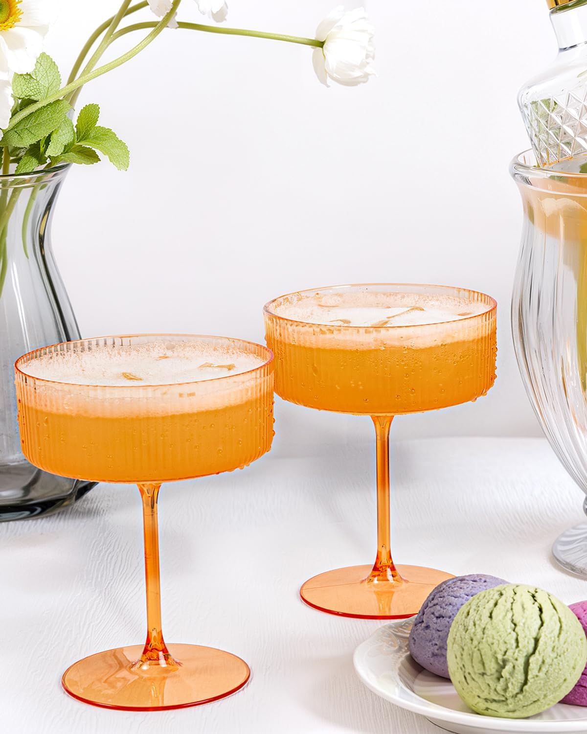 Ciaell 12PCS Plastic Ribbed Martini Glasses - 10 Oz Amber Disposable Coupe Glasses with Stem - Heavy Duty Margarita Cups for Bars, Cocktails, Whiskey, Parties & Wedding & Thanksgiving