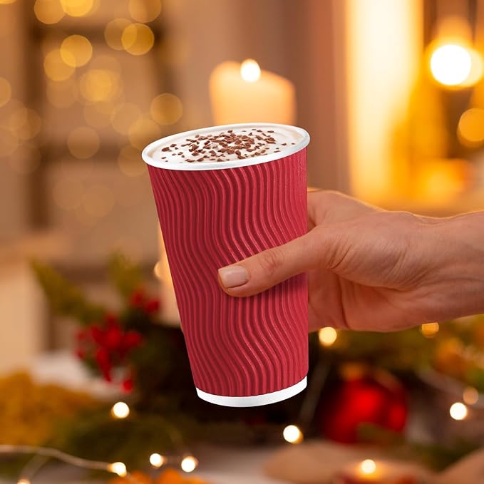 Lamosi 16 oz Red To go Coffee Cups with Lids 50 Pack, Disposable Coffee Cups, Paper Hot Cup with Lid for Party and Reception - Red