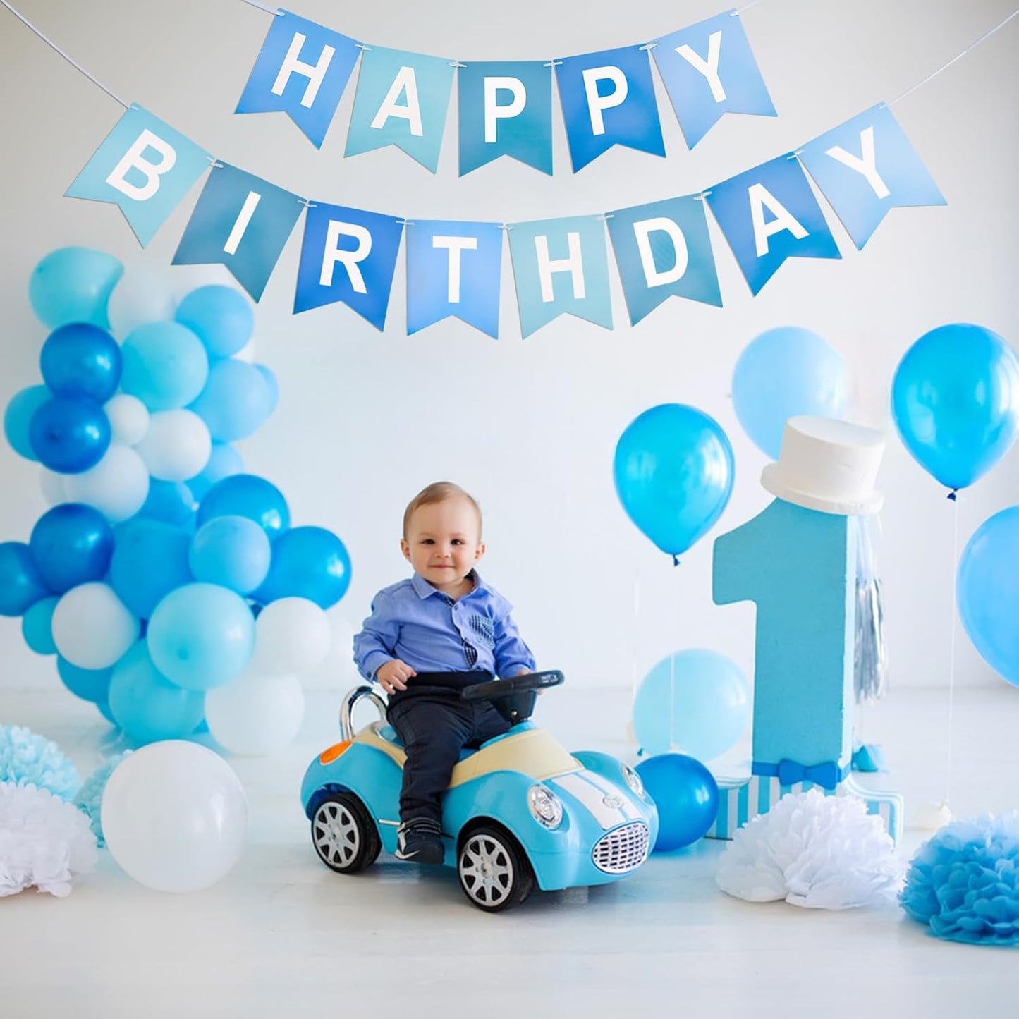 Blue Happy Birthday Banner Birthday Party Banner NO DIY Happy Birthday Sign Pre-Strung Birthday Hanging Decoration for Women Men Girl Boy Party Supplies(Blue)