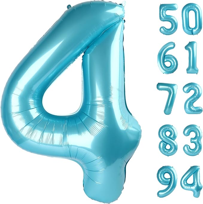 Pearlescent Blue 4 Balloon, Number Balloons 40 Inch, 4th Birthday Decorations for Girls Boys, Four Large Numbers for Party Decor, Number 4 Balloon