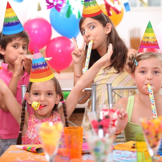 24 Pcs Birthday Party Hats, Colorful Party Cone Hats Birthday Paper Hats Art Craft Caps Rainbow Party Supplies for Kids Adults (Rainbow)
