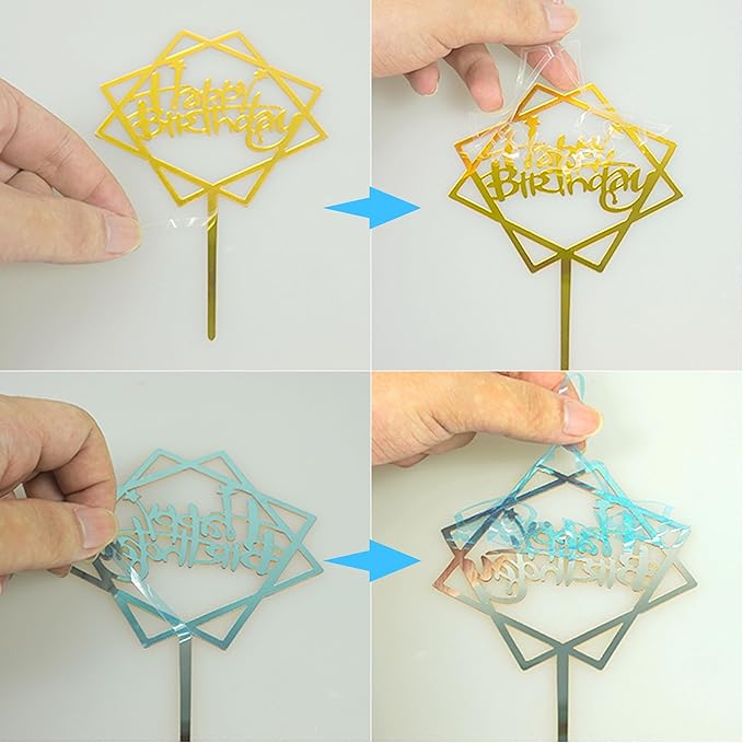 50 PCS Gold Happy Birthday Cake Topper Acrylic Cupcake Topper Pick for Birthday Cake Desserts Decorations (Gold)