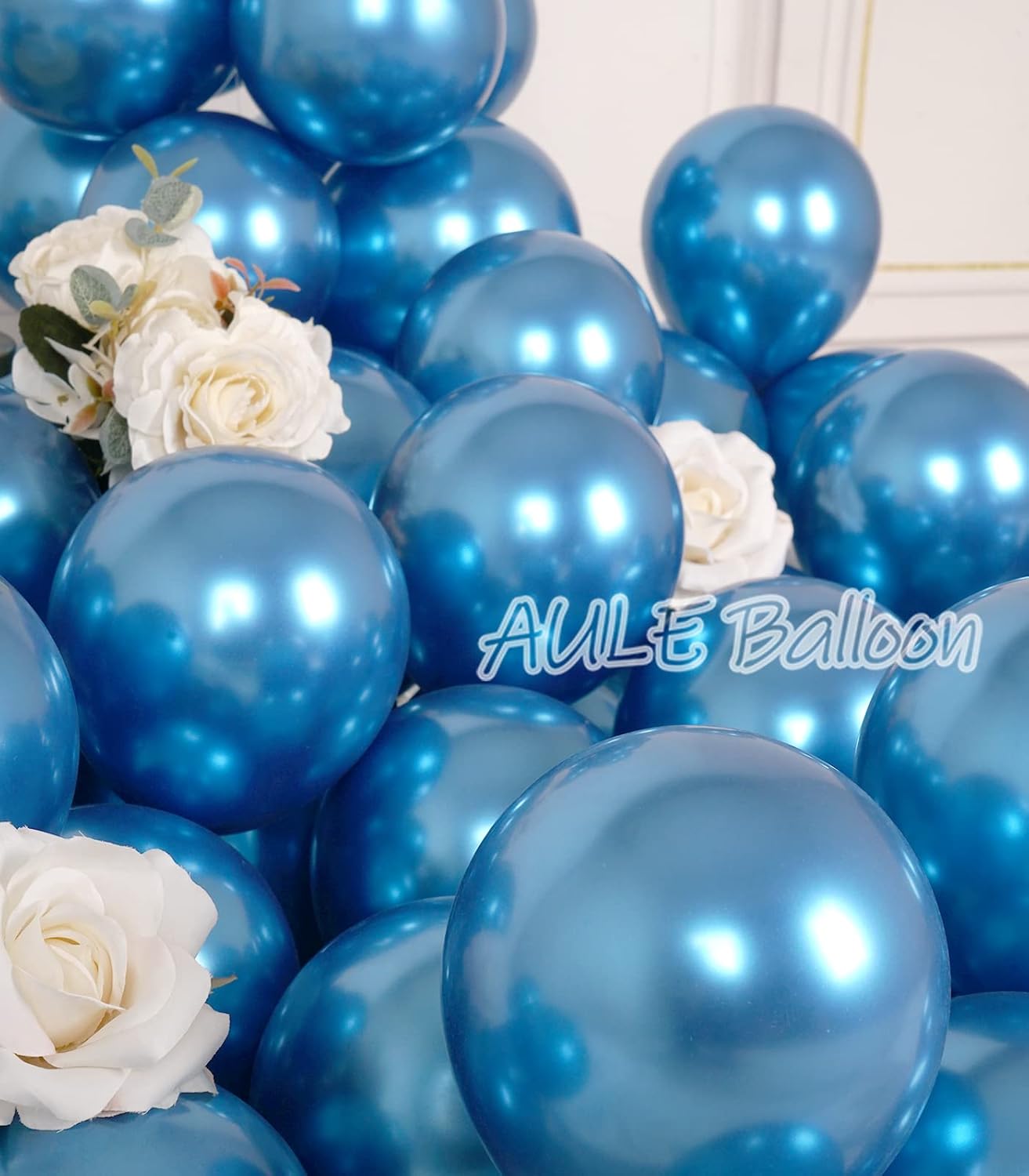 AULE Metallic Blue Balloons 5 inch 50 Pcs Blue Latex Balloons Chrome Helium Shiny Thicken Balloon Perfect Party Decoration for Wedding Birthday Baby Shower Graduation Christmas Carnival